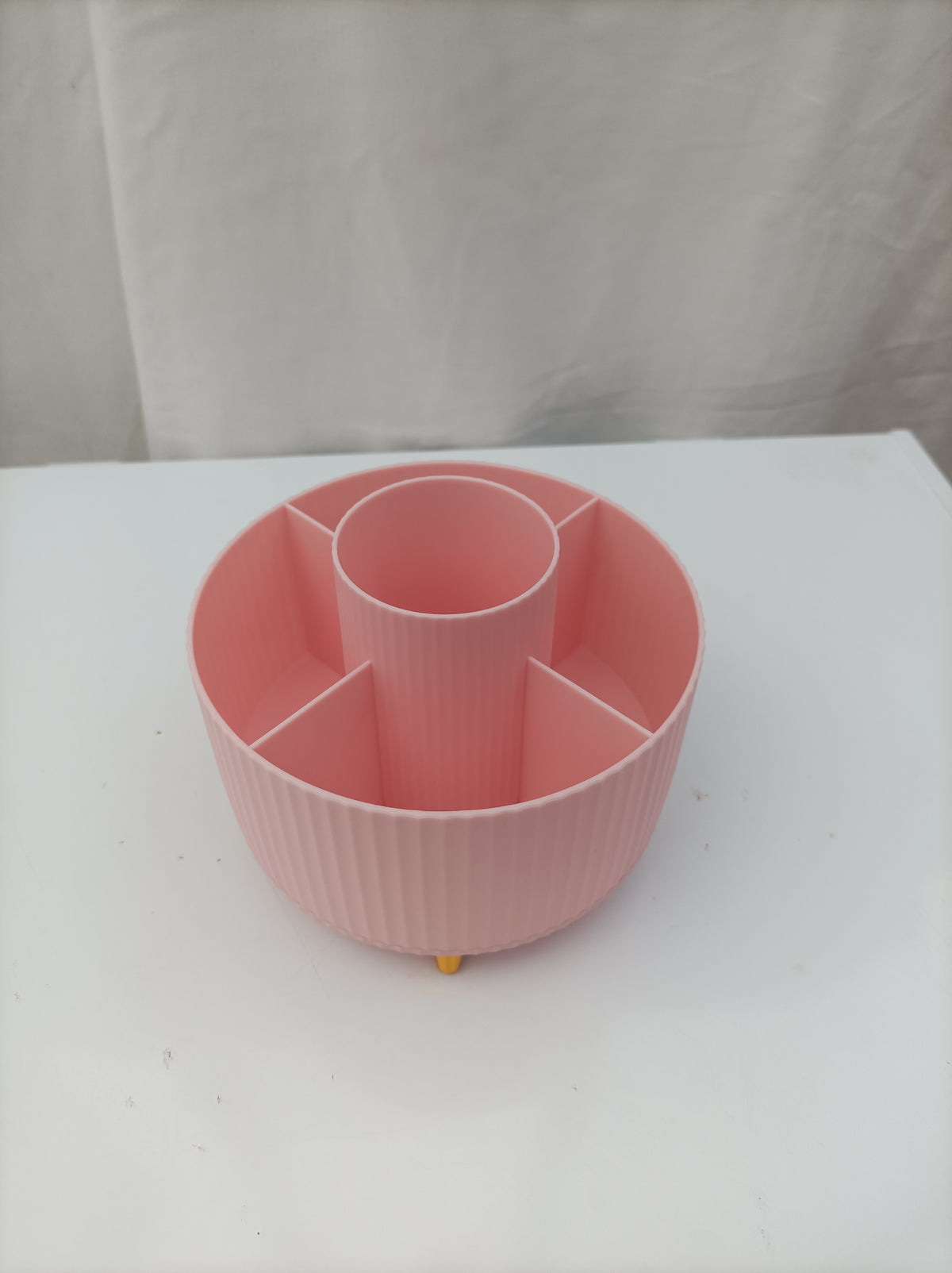 Round Makeup Jewellery Desk Organiser Storage Tray – Pink/White